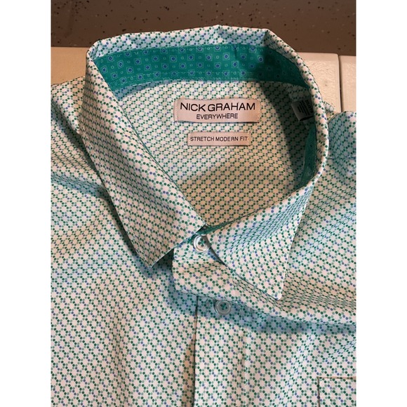 Nick Graham Everywhere Mens 2XL Teal Micro Dot Short Sleeve Button Down Shirt - Picture 6 of 7